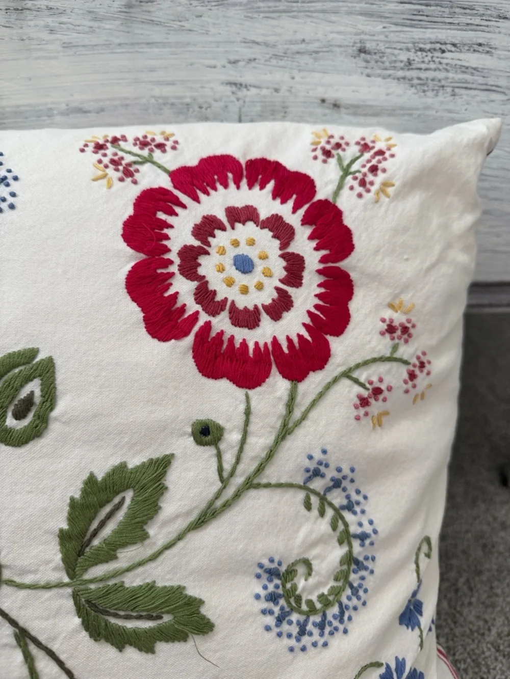 IKEA Alvine Flora Elegant Embroidered Floral Stripe Button Closure Accent Pillow